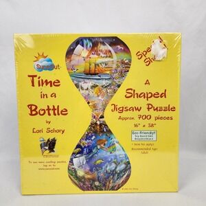 New Sealed Sunsout "Time in a Bottle" 700 Pc Hourglass Shape Puzzle 16"x38"